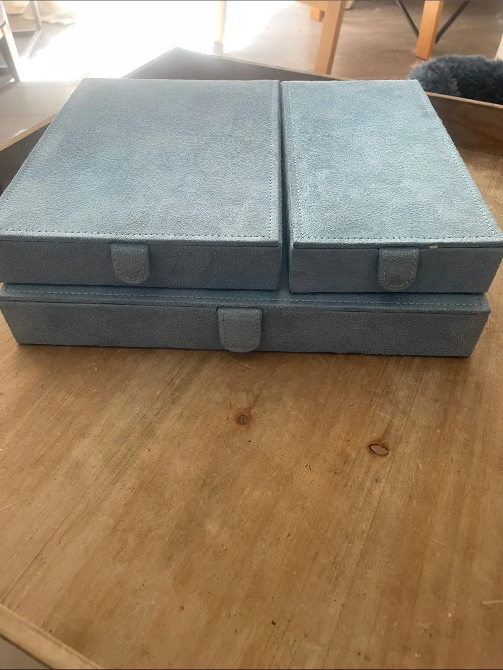 Reed & Barton Blue faux suede Jewelry Organizer Set with Multiple Trays